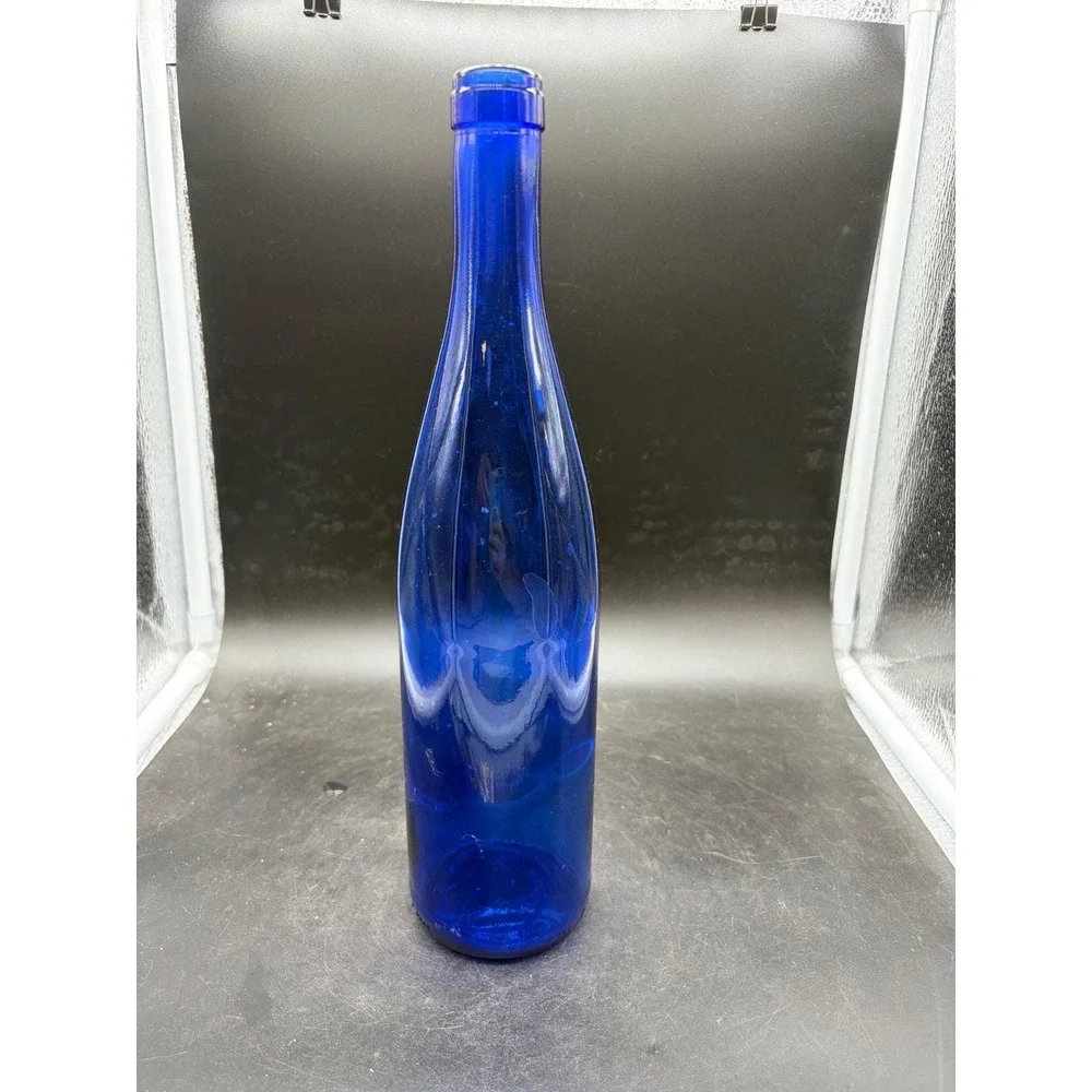 Vintage Cobalt Blue Glass Wine Bottle Tall Slender Decorative Vase 12.5 Inch